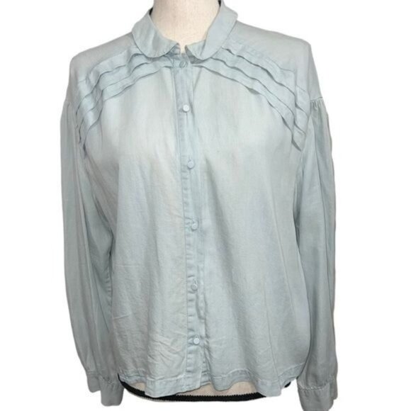 Zara Trafaluc Womens Long Sleeve Button-Up Shirt Large Light Blue Casual Top - Picture 1 of 6